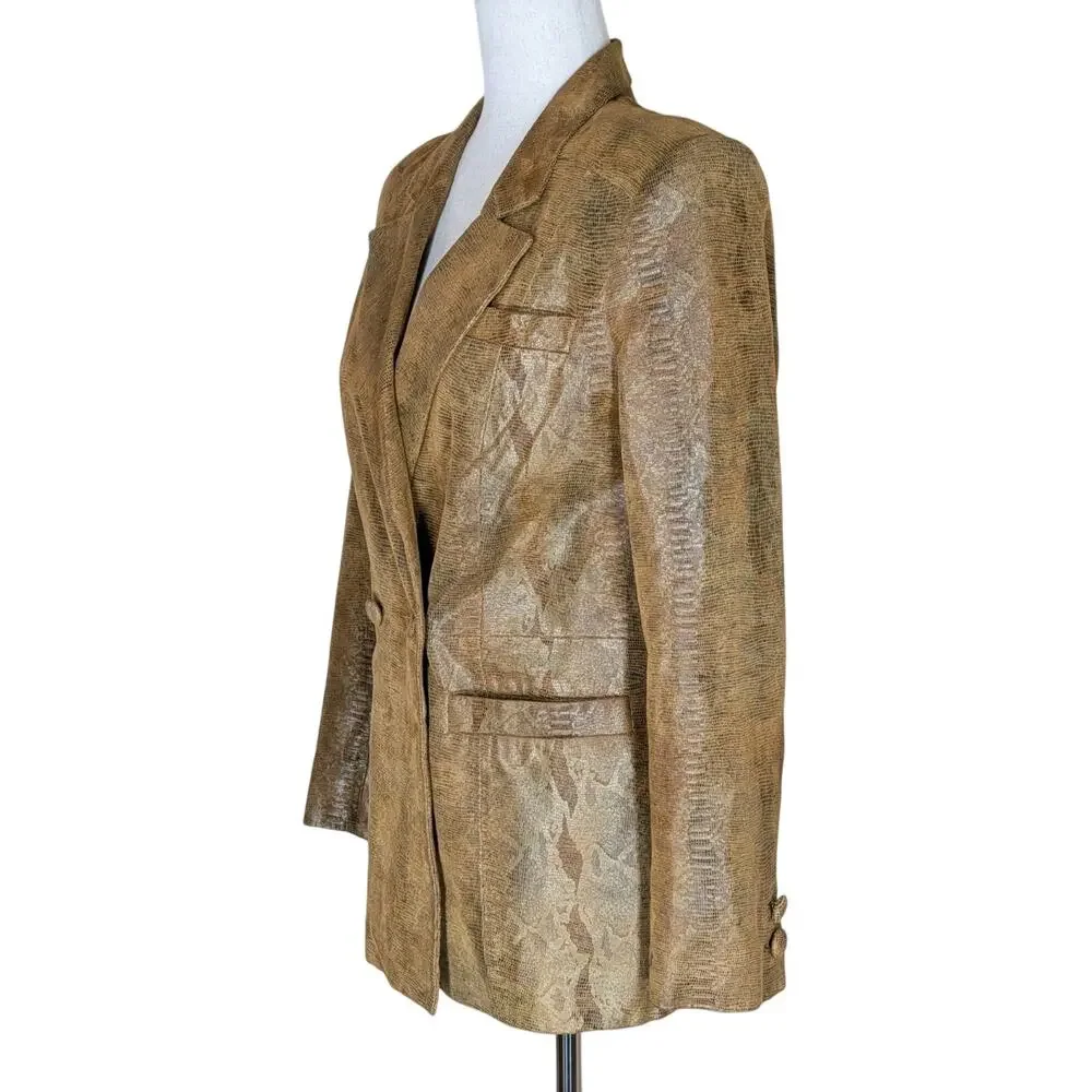 Vintage Caché Suede Tan Leather Snakeskin Jacket Blazer Lined Size 4 Western